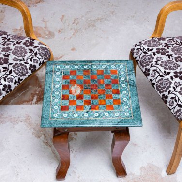 Green Chess Set Indoor Handmade Game Mosaic Decorative Stone Art Chess Table Top