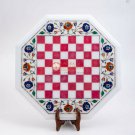 Handmade White Chess Inlaid Top Chess Indoor Table Pink Inlay Semi Precious Arts Handmade White Chess Inlaid Top Chess Indoor Table Pink Inlay Semi Precious Arts