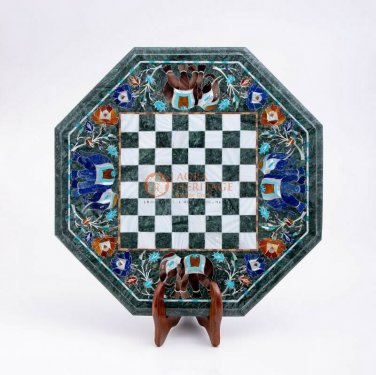 Green Marble Chess Set Indoor Best Game With Stand Multi Stone Elephant Art Deco