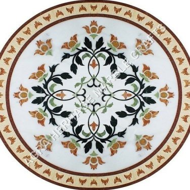 30" Beautiful Marble Outdoor Coffee Table Top Online Inlay Marquetry Arts H5006A