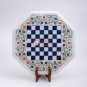 Marble White Chess Set With Stand Top Table Lapis Inlaid Mosaic Art Gift For Her