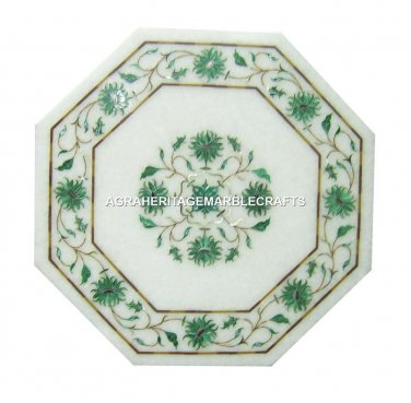 12" Marble Marble Coffee Table Real Malachite Inlay Floral Outdoor Decor H1155