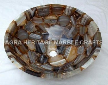 Marble Agate Wash Basin Precious Stone Unique Bathroom Accessories Decor E417