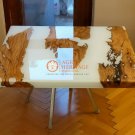 White Epoxy Resin Wood Custom Corridor Dining Table Tops Handmade Living Decor