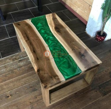Green Resin Beautiful Walnut and Epoxy Dining Center Table Tops Customize Decor