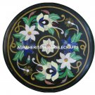 Black Marble Coffee Table Top Floral Marquetry Inlay Mosaic Outdoor Decor H2436