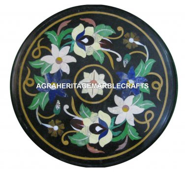 Black Marble Coffee Table Top Floral Marquetry Inlay Mosaic Outdoor Decor H2436