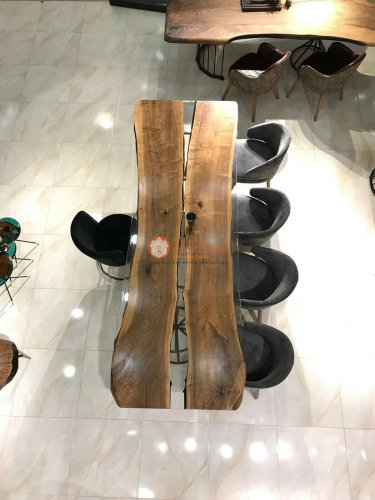 Clear Resin River Dining Custom Table Top Wooden Live Edge Art Traditional Deco