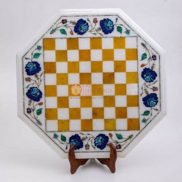 White Marble Chess Set Indoor Game Top Table Inlaid Marquetry Mosaic Inlaid Arts