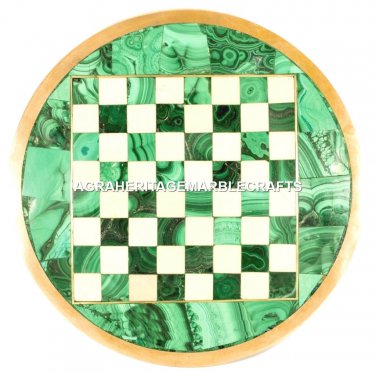 Green Marble Round Chess Coffee Table Top Malachite Random Inlaid Decor H2460