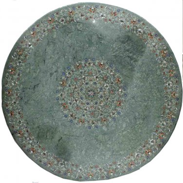 36" Green Marble Semi Precious Dining Coffee Table Paua Shell Inlaid