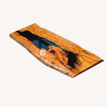 Walnut Epoxy Blue Resin Conference Table Top Live Edge Handmade Decorative Table