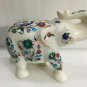 8" White Trunk Up Elephant Sculpture Elephant Lapis Multi Stone Floral Art Gifts