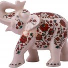 12" White Collectible Elephant Statue Carnelian Floral Show Piece Christmas Gift