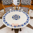 Marble White Top Dining Table Lapis Marquter Floral Inlay Design Hallway Decor
