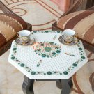 White Marble Handmade Coffee table Top Malachite Filigree Design Living Decor
