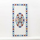 Marble White Dining Center Table Top Turquoise Inlaid Floral Design Hallway Deco