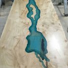 Wooden Custom Coffee Dining Table Top Epoxy Blue Resin River Polished Furniture