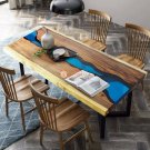 Blue Resin Handmade Epoxy River Blue Wooden Dining Table Office & Home Decor Art Blue Resin Handmade Epoxy River Blue Wooden Dining Table Office & Home Decor Art