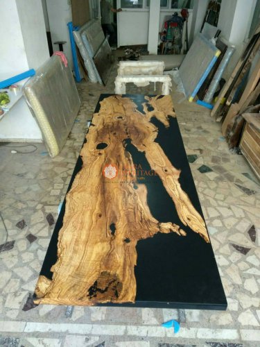 Epoxy Living Room Table,Live Edge,Black Resin River Dining Customize Table Tops
