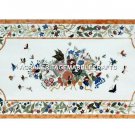 White Marble Dining Table Top Semi Precious Stone Inlay Floral Furniture H3015