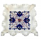 White Marble Handmade Collectible Fruit Storage Bowl Lapis Inlaid Marquetry Arts