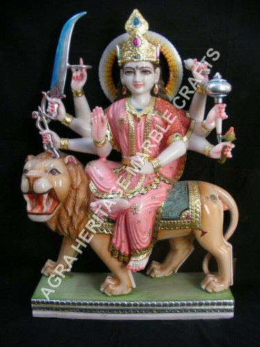 18" Marble Goddess Durga Figurine Hand Painted Design Religious Gift Decor H4241