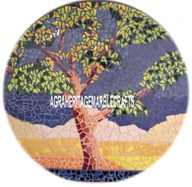 Marble Dining Side Table Top Mosaic Tree Inlay Art Outdoor Patio Decor H3824