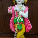 18" White Marble Krishna Sculpture Hand Painted Art Hinduism Gift Decor E1119