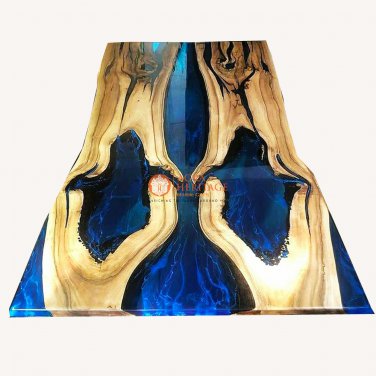 Epoxy Blue Resin River Confrense Center Big Table Top Custom Live Edge Dine Deco