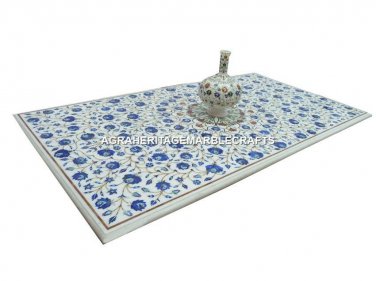 4'x2' Marble Dining Table Top Marquetry Inlaid Lapis Floral Living Decor H3046