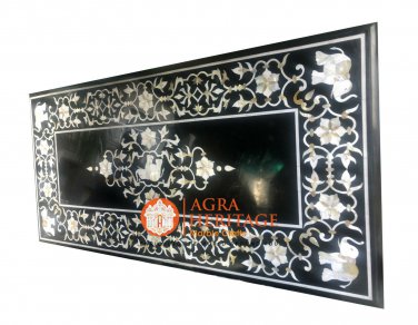 4'x2' Black Marble Restaurant Center Table Top Mother of Pearl Inlay Decor E1143
