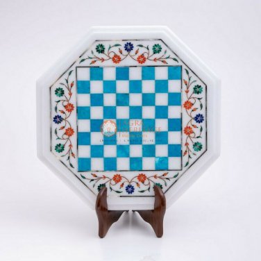 Marble White Top Decorative Chess Set Indoor Best Game Turquoise Stone Art Decor