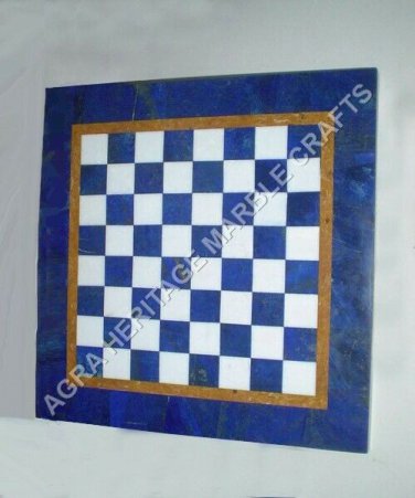 12" Blue Marble Chess Coffee Side Table Top Lapis Inlay Living Room Decor H4701