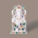 White Marble Ganesh Ji Statue Multi Inlay Stone Floral Art Good Luck Gift Decor