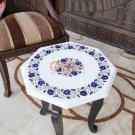 18"x18" Marble White Corridor Table Top Lapis Inlaid Floral Work Home Decor Gift