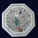White Marble Coffee Table Top Mother of Pearl Inlay Peacock Art Furniture Decor