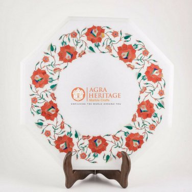 15"x15" Marble Coffee Top table Carnelian Marquetry Floral Art Corridor Decor
