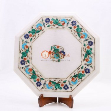 13"x13" Marble Collectible Table Top Multi Stone Parrot Art Corridor Decor Gifts