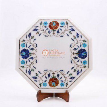 Marble Custom Table Maruqtery Inlay Lapis Semiprecious Floral Pattern Art Decor