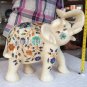 8'' White Marble Elephant Trunk Up Multi Floral Handmade Marquetry Inlay Decor