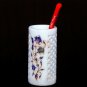 White Marble Pen Holder Stand Filigree Lapis Inlaid Floral Art Office Desk Decor