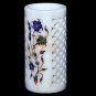 White Marble Pen Holder Stand Filigree Lapis Inlaid Floral Art Office Desk Decor