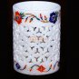 Marble White Pen Kitchen Accessorize Holder Lattice Multi Stone Floral Art Decor