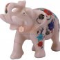4" White Trunk Up Elephant Sculpture Semi Precious Floral Design Veterans Gifts