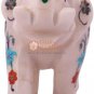 4" White Trunk Up Elephant Sculpture Semi Precious Floral Design Veterans Gifts
