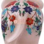 4" White Trunk Up Elephant Sculpture Semi Precious Floral Design Veterans Gifts