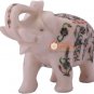 5" Marble Handmade Elephant Sculpture Pauashell Inlaid Floral Veterans Gift Deco