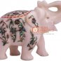 5" Marble Handmade Elephant Sculpture Pauashell Inlaid Floral Veterans Gift Deco