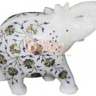 6" Marble Handmade Trunk Up Elephant Statue Pauashell Floral Fine Veterans Gifts